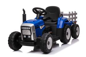 Blauw R/C Twee Motorige Tractor & Aanhanger - 12V Kinder Elektrische Ride On