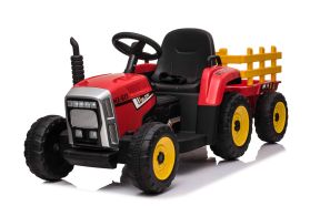 Rood R/C Twee Motorige Tractor & Aanhanger - 12V Kinder Elektrische Ride On